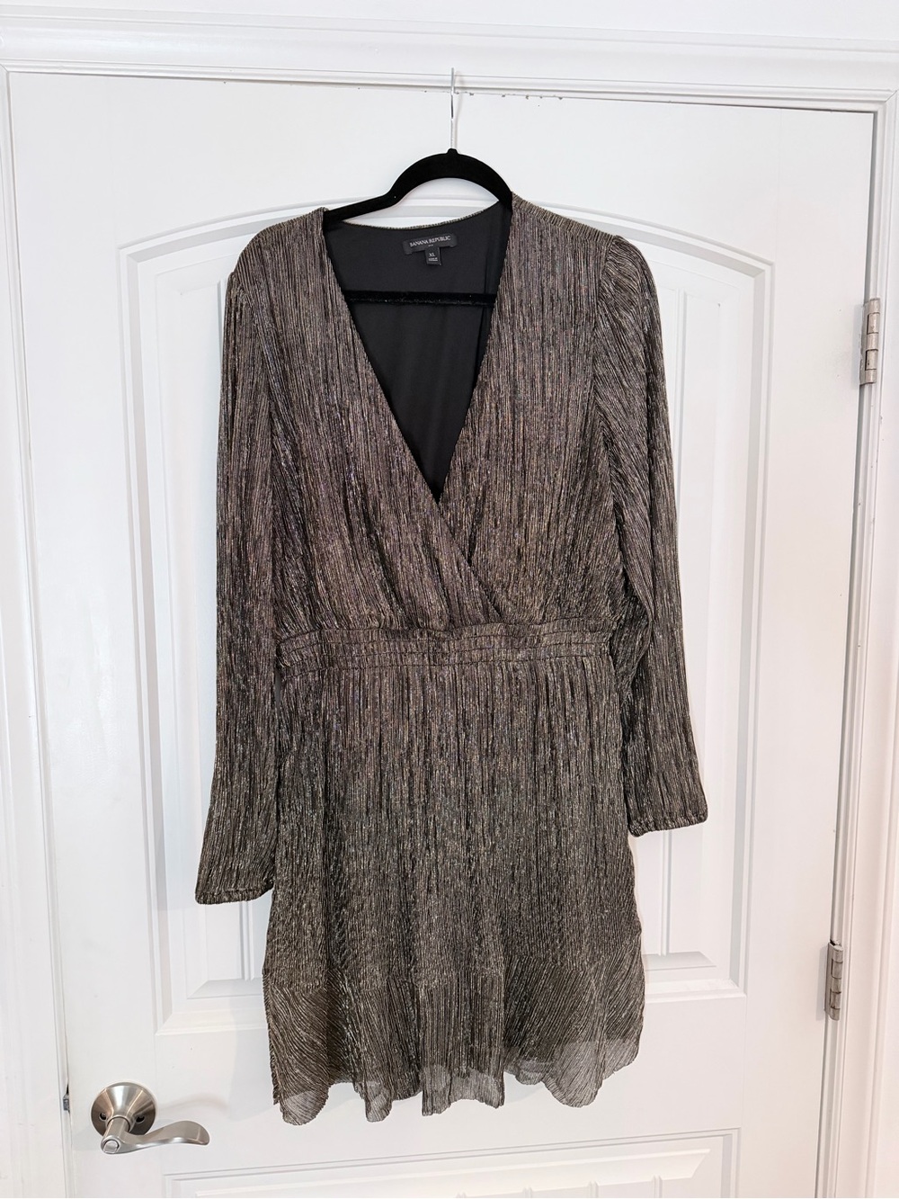 Banana Republic Metallic Bronze V-Neck Long Sleeve Dress